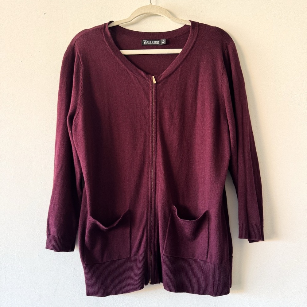 7th Avenue Design Studio Deep Burgundy Cardigan Sweater‎ Size XL
